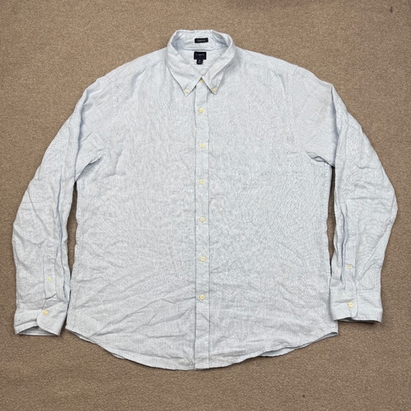 J. Crew Button Up Shirt Mens Size XL Blue Long Sleeve Linen - Picture 1 of 9